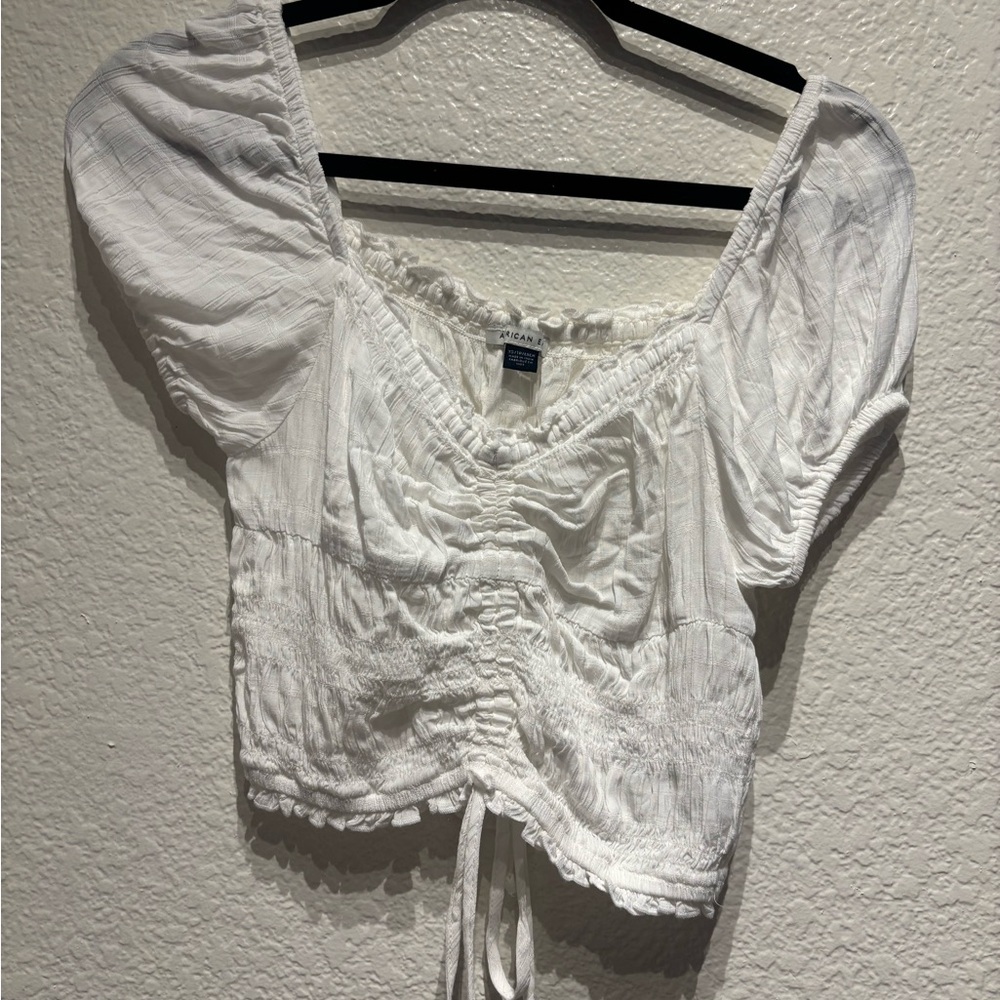American Eagle Outfitters White Ruched Blouse